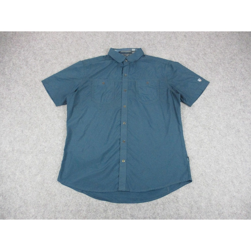 Kuhl Stealth Shirt Mens Medium Blue Button Up Short Sleeve Hiking Outdoor 7278